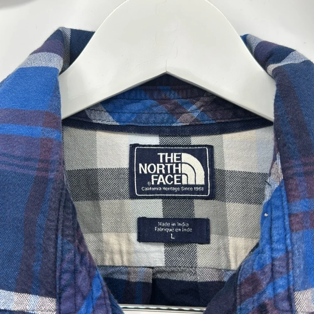 The North Face Plaid Button Up Shirt 100% Cotton Rust Blue Mens L